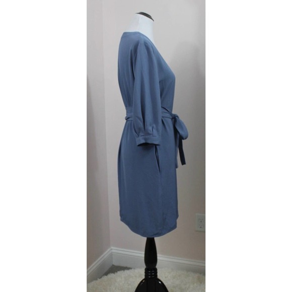 EVERLANE Sz 2 Blue Wrap Dress Japanese GoWeave 3/4 Sleeve - Picture 5 of 8